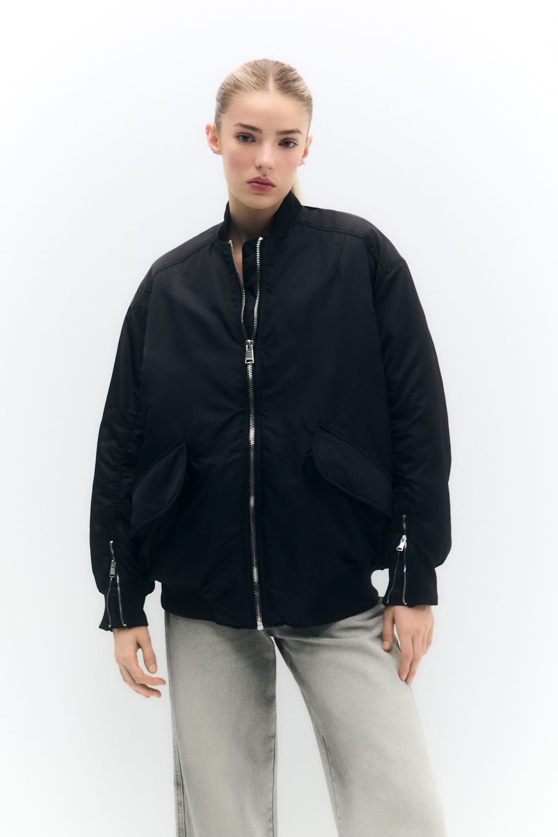 OVERSIZE SATEN BOMBER CEKET